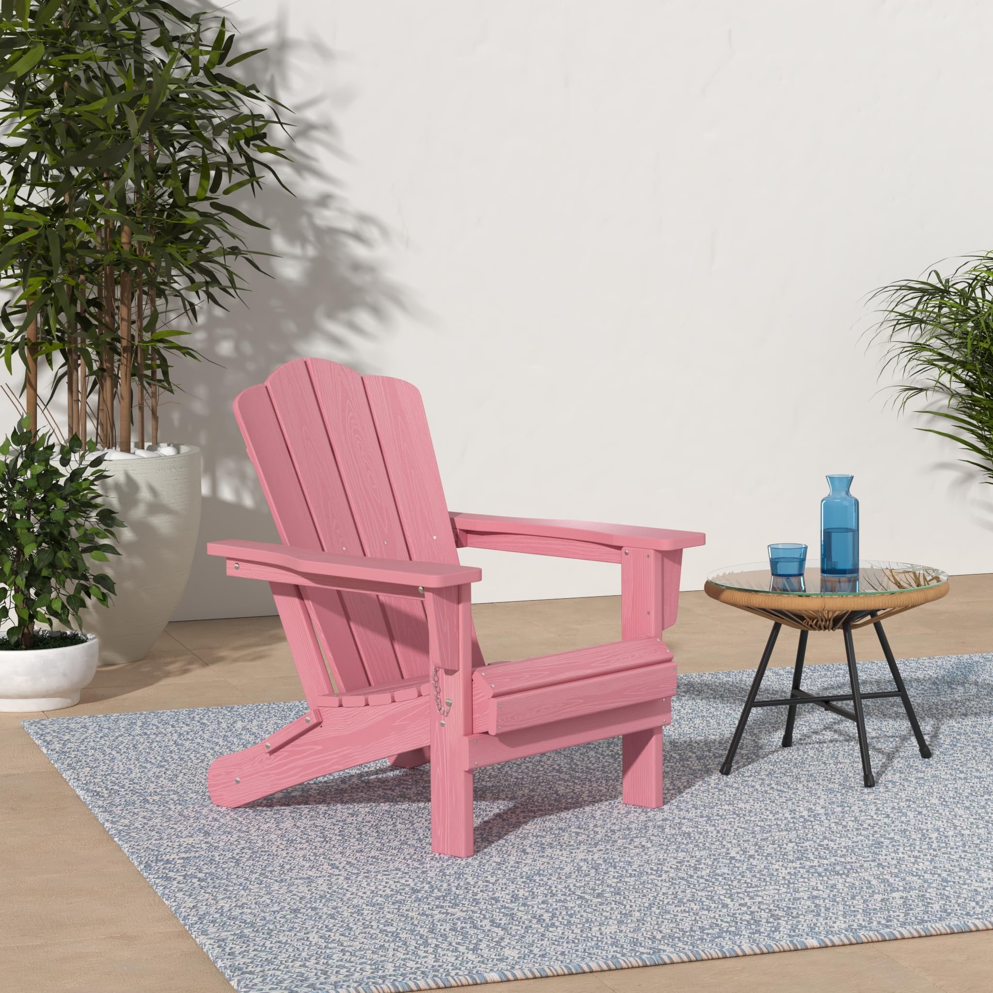 Kingyes Folding Adirondack Chair Set Of 4, Hdpe All-Weather Folding Adirondack Chair, Light Pink